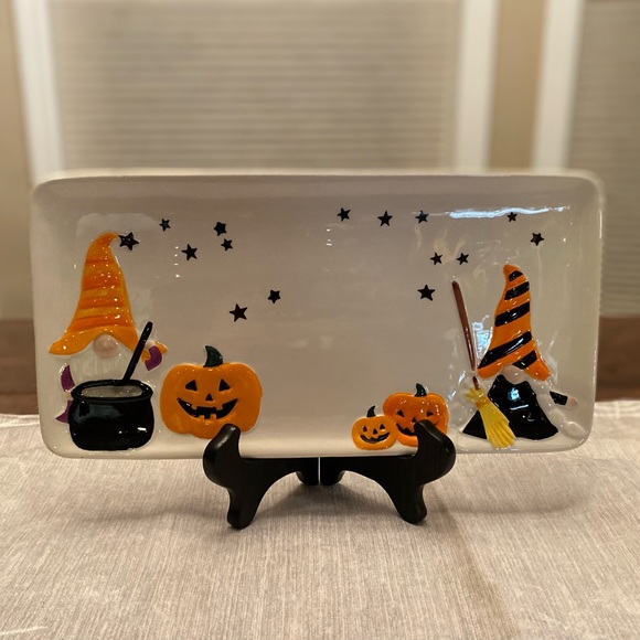 Halloween Gnome Platter, Witch Gnomes Jack-O-Lanterns Cauldrens Ceramic Platter - Picture 11 of 13